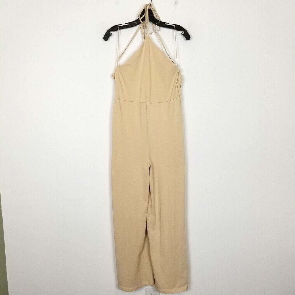ZARA Women Sleeveless Halter Wide‎ Leg Jumpsuit Sz M Ruffle Open Back High Waist